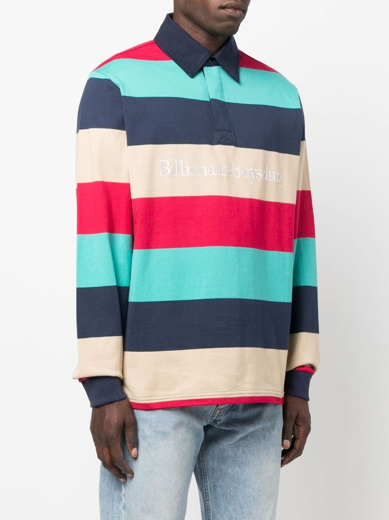 Blue Stripe Long Sleeve Cotton Polo Shirt