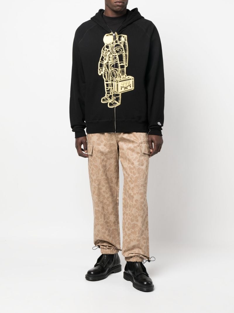 Black Astronaut Printed Zipped Cotton Hoodie
