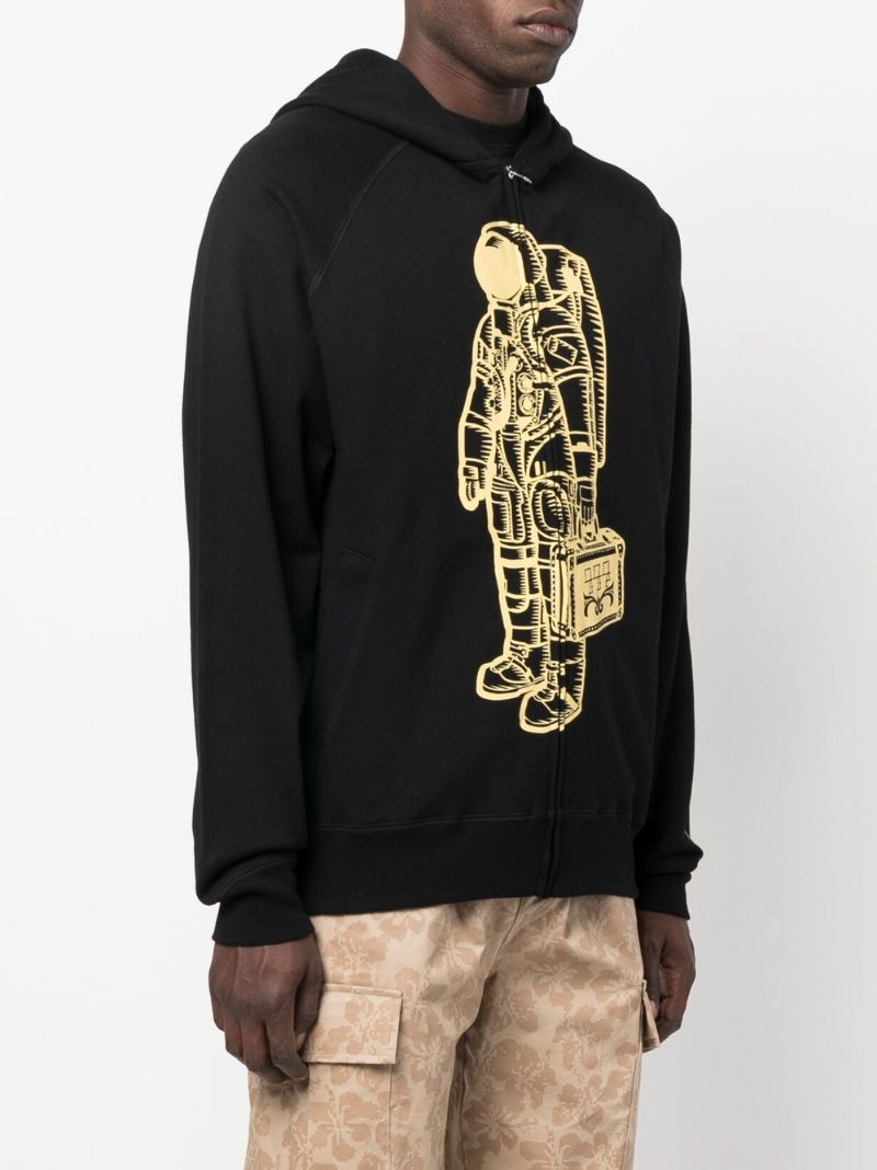 Black Astronaut Printed Zipped Cotton Hoodie