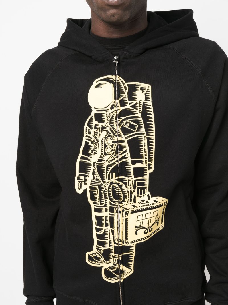 Black Astronaut Printed Zipped Cotton Hoodie