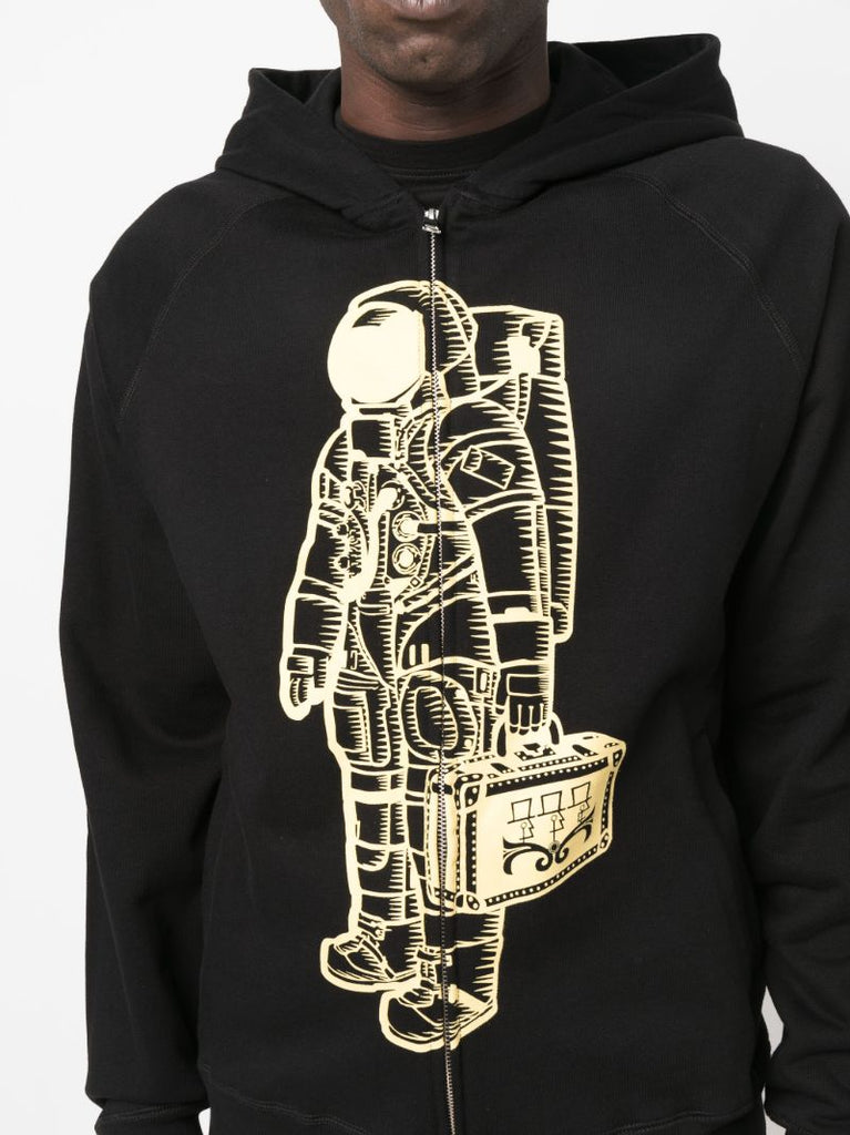 Black Astronaut Printed Zipped Cotton Hoodie