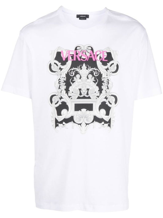 White Graphic Baroque Print T-shirt