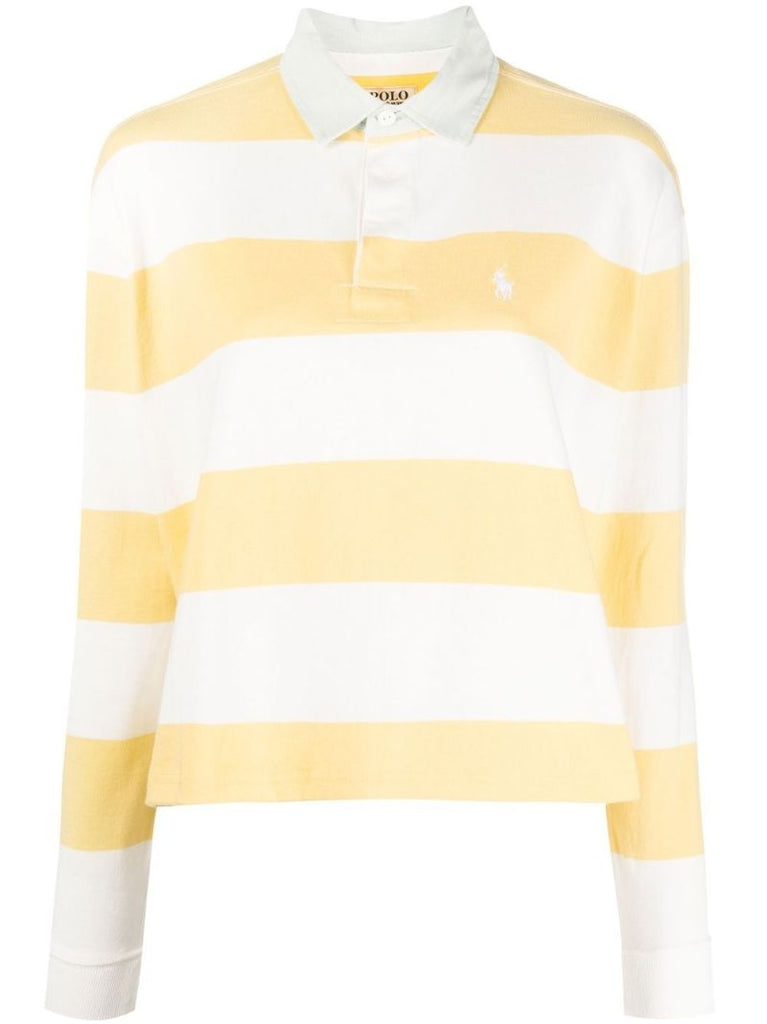 Yellow Logo Striped Cotton Rugby Shirt