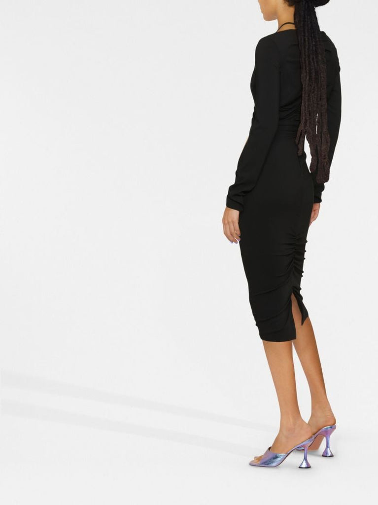 Black Medusa Ruched Midi Dress