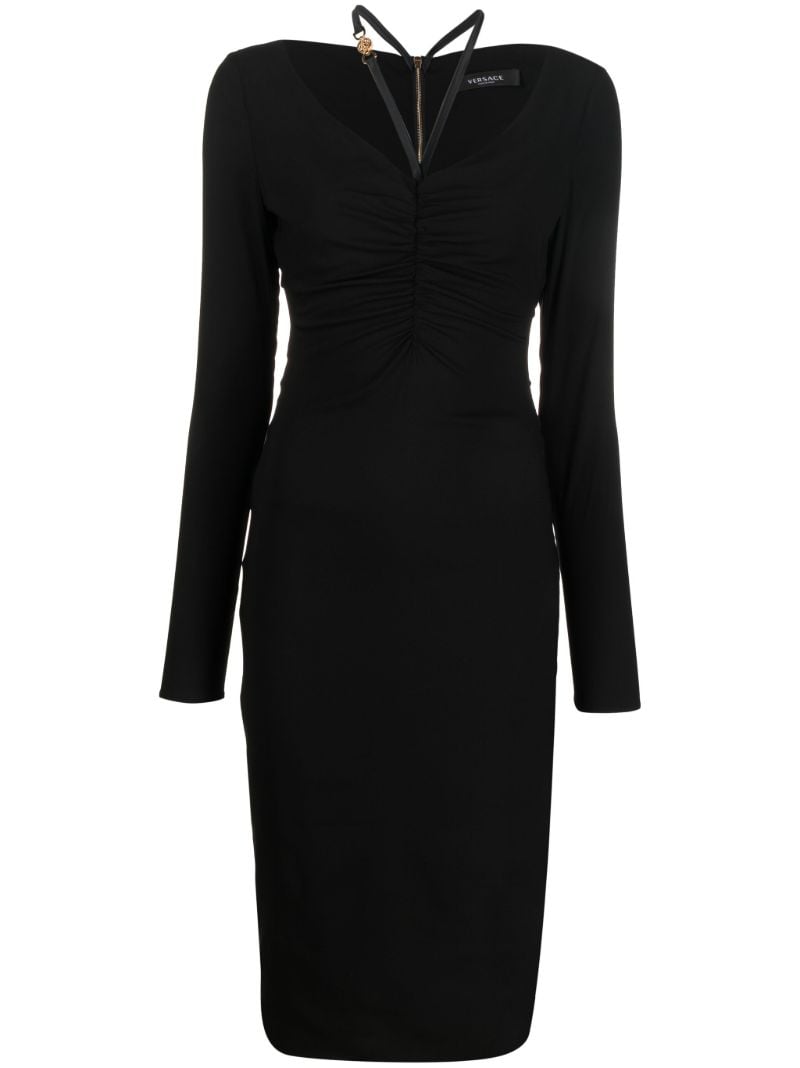 Black Medusa Ruched Midi Dress
