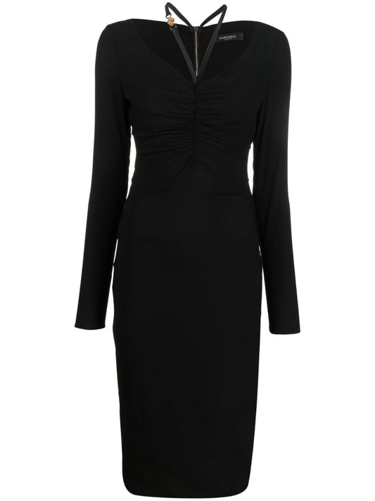 Black Medusa Ruched Midi Dress