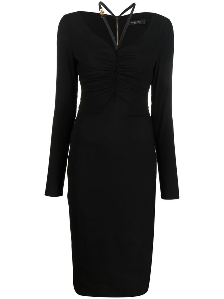 Black Medusa Ruched Midi Dress