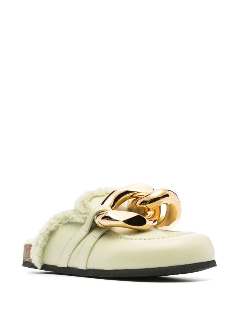 Green Shearling Chain Loafer Mules
