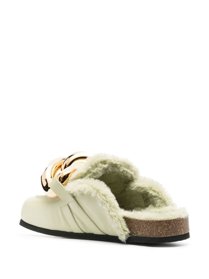 Green Shearling Chain Loafer Mules