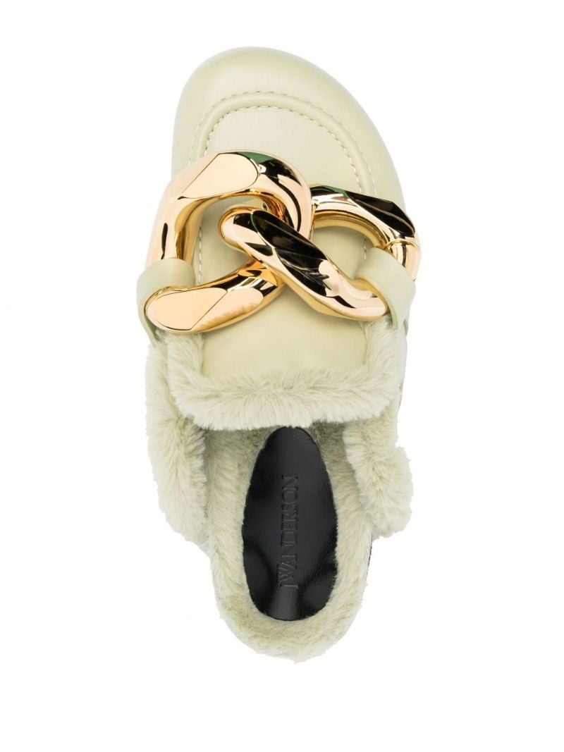 Green Shearling Chain Loafer Mules