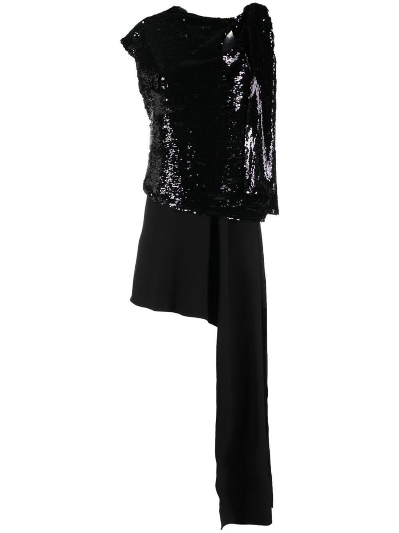 Black Asymmetric Sequin Mini Dress