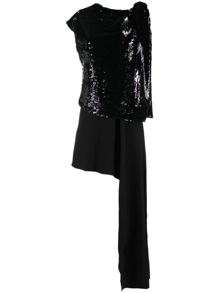 Black Asymmetric Sequin Mini Dress