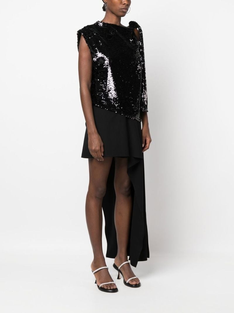 Black Asymmetric Sequin Mini Dress