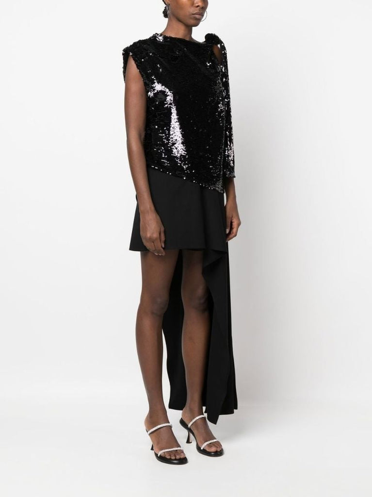 Black Asymmetric Sequin Mini Dress