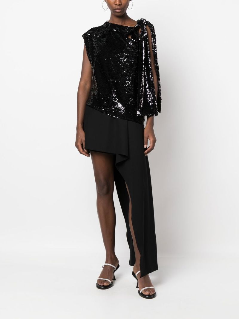 Black Asymmetric Sequin Mini Dress