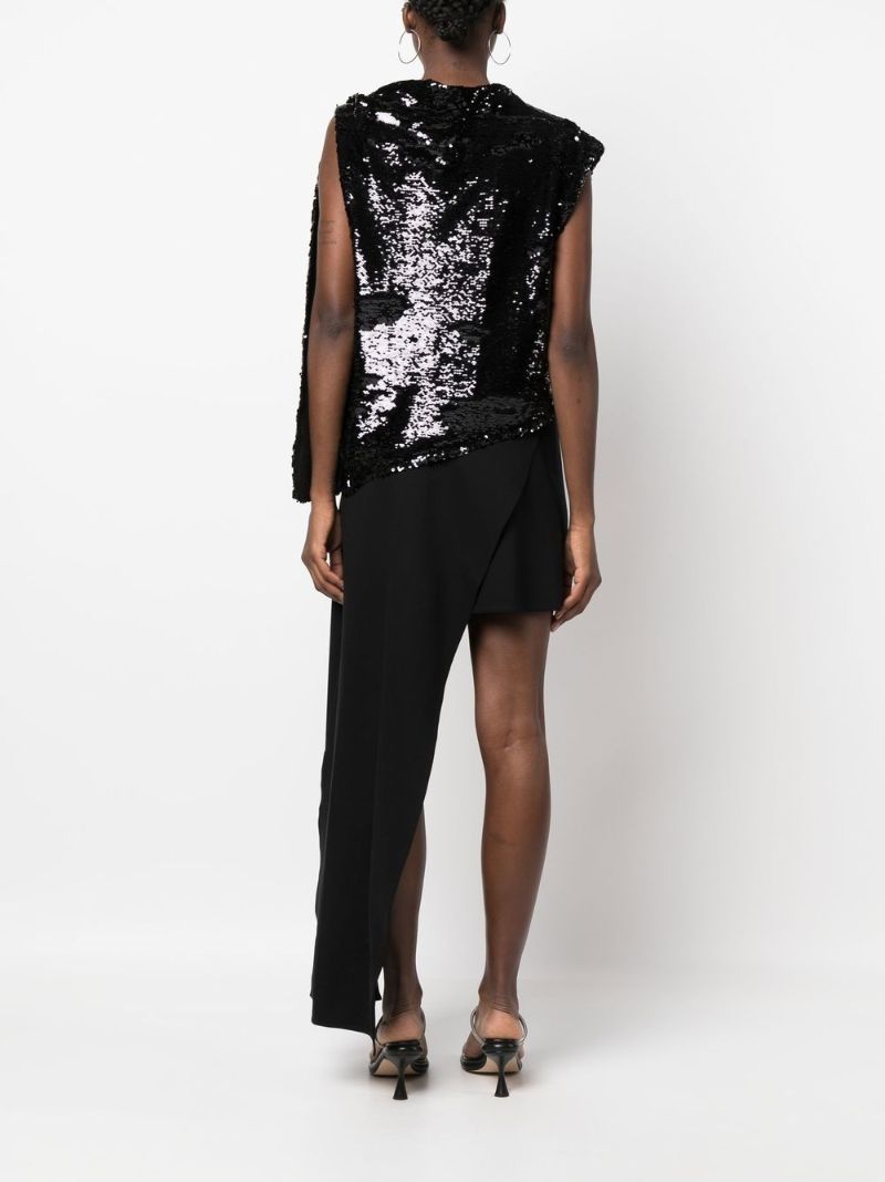 Black Asymmetric Sequin Mini Dress