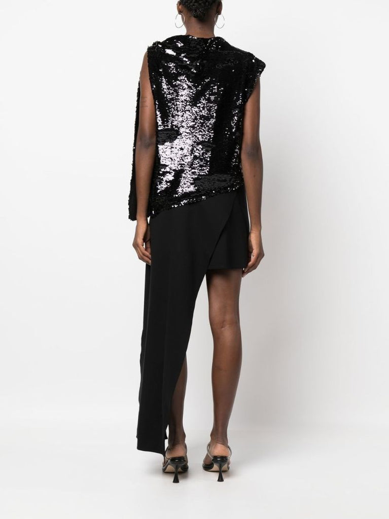 Black Asymmetric Sequin Mini Dress