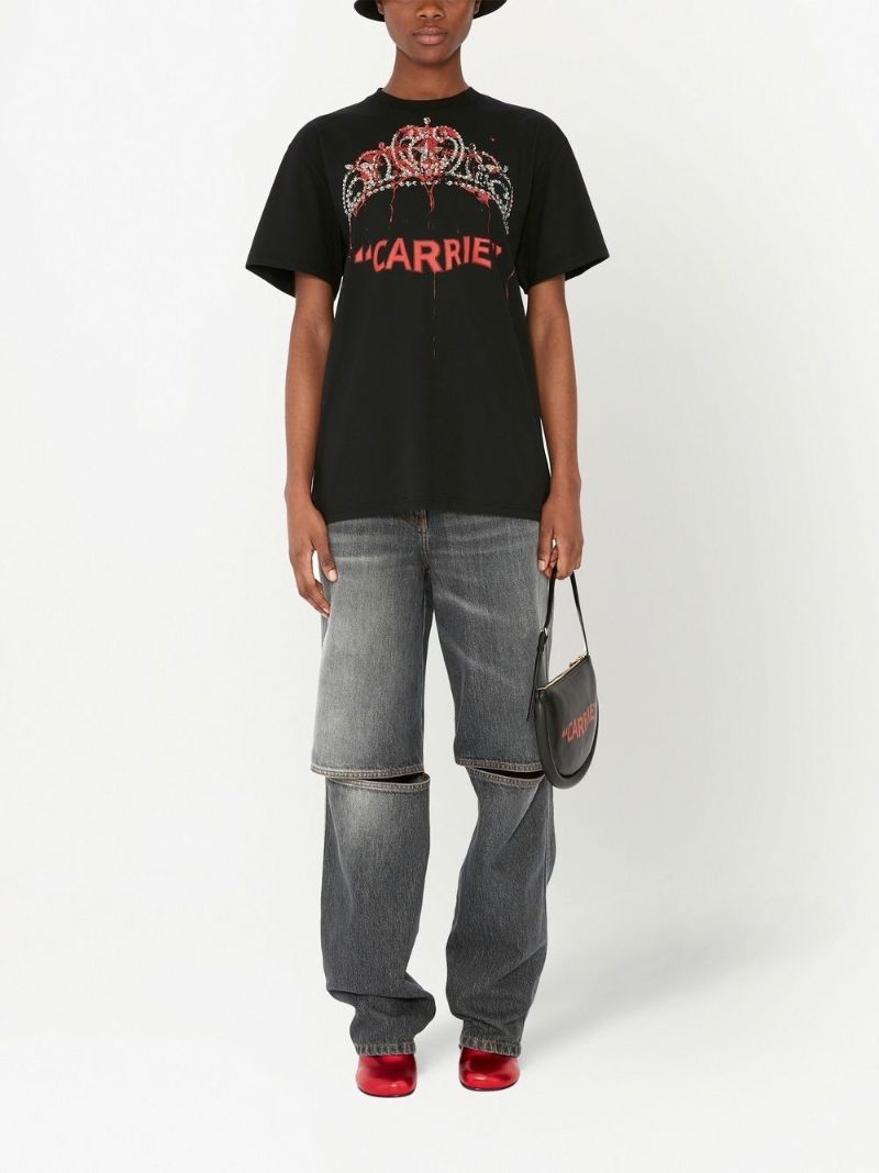 Black Carrie Print Cotton T-shirt