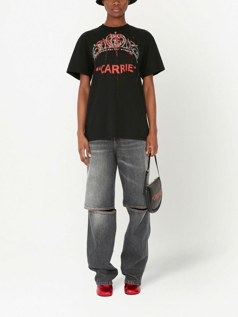 Black Carrie Print Cotton T-shirt