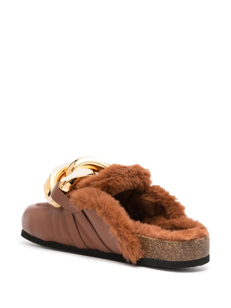 Brown Shearling Chain Loafer Mules