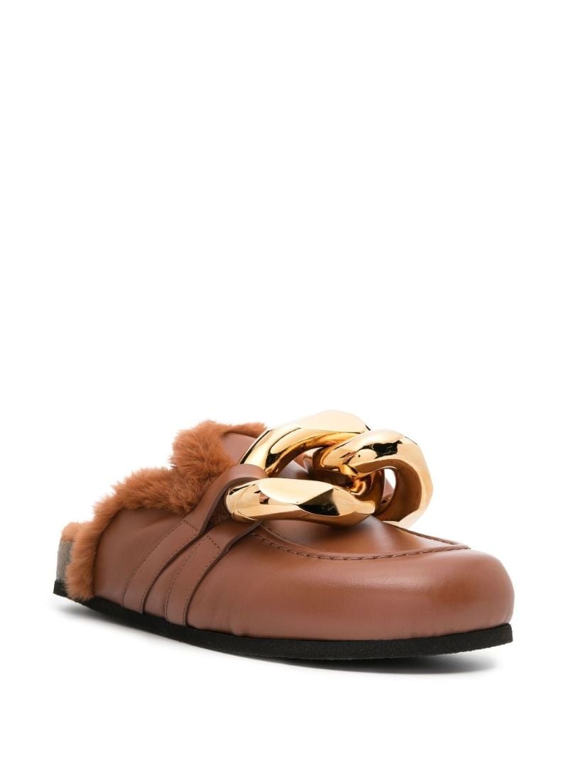 Brown Shearling Chain Loafer Mules