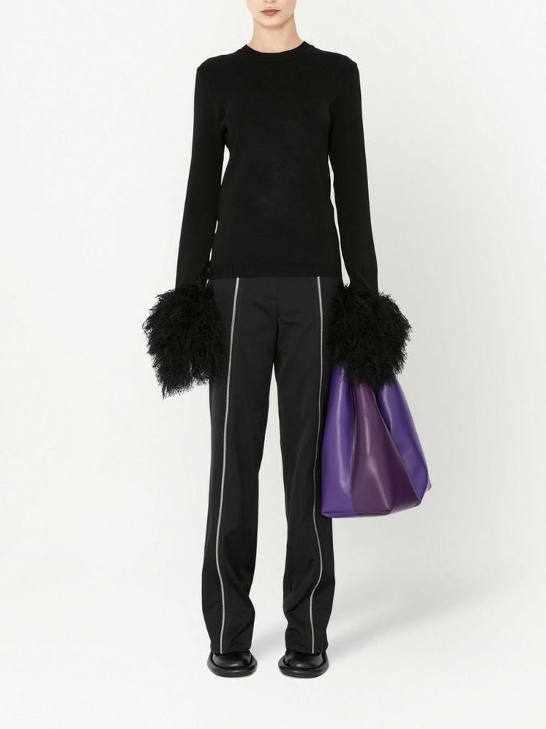 Black Pom Pom Cuff Sweater