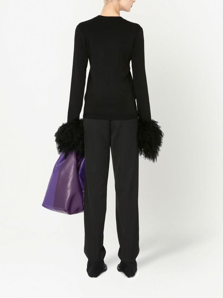 Black Pom Pom Cuff Sweater