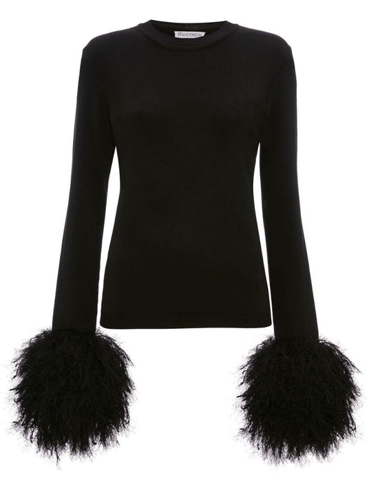 Black Pom Pom Cuff Sweater