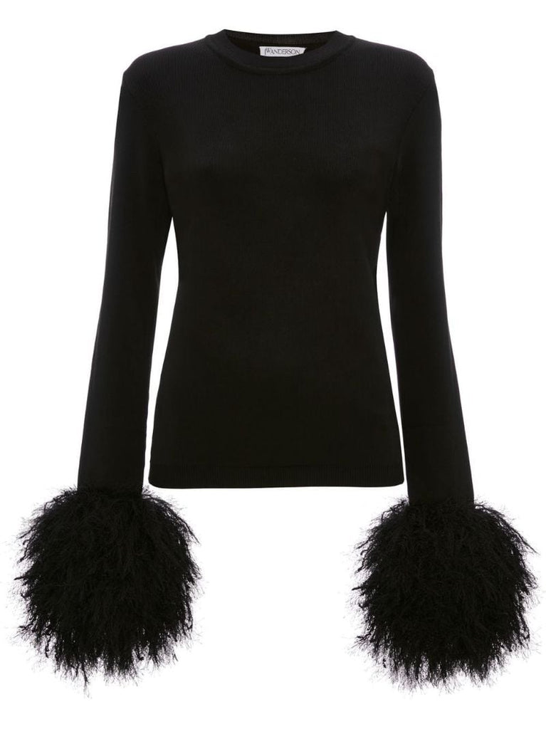 Black Pom Pom Cuff Sweater