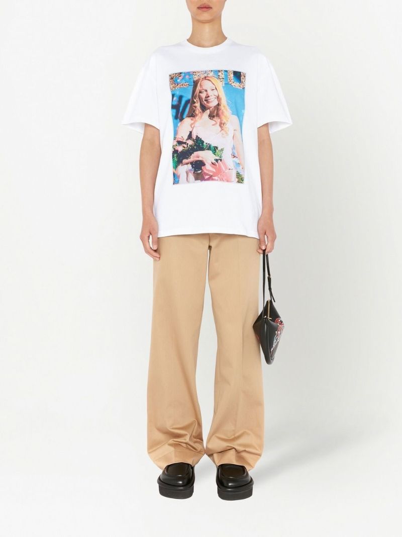 White Carrie Print Cotton T-shirt