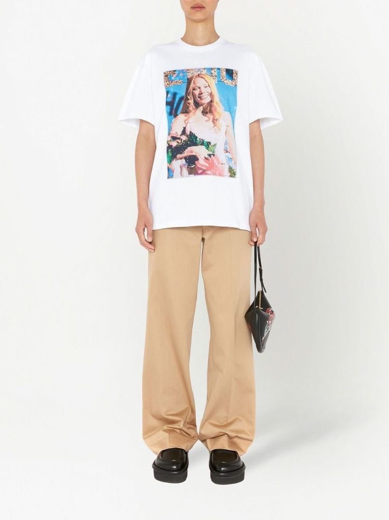 White Carrie Print Cotton T-shirt