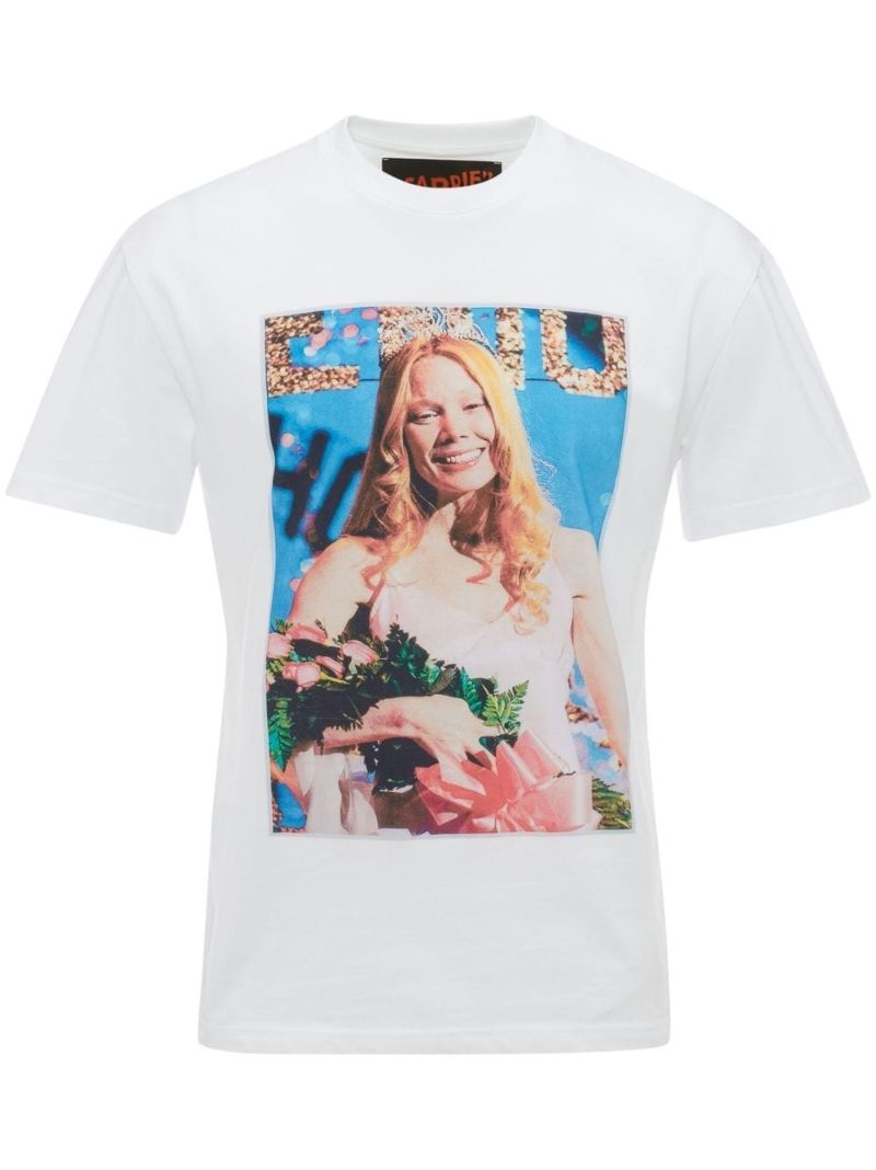 White Carrie Print Cotton T-shirt