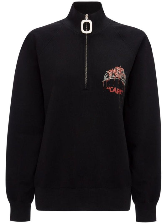 Black Carrie Tiara Print Half-zip Sweatshirt
