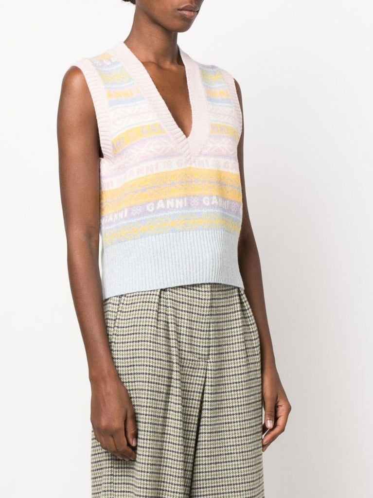 Pink Striped Logo Knit Vest