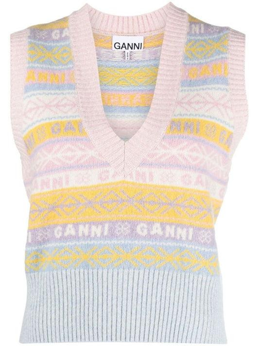 Pink Striped Logo Knit Vest