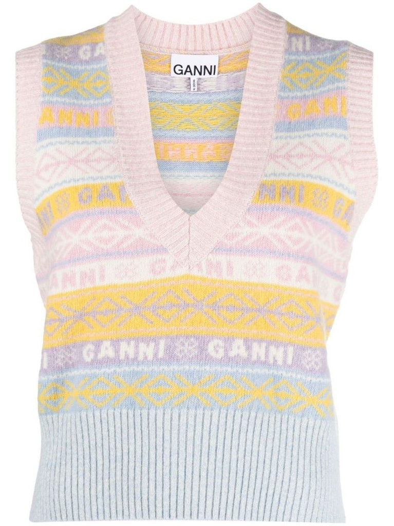 Pink Striped Logo Knit Vest
