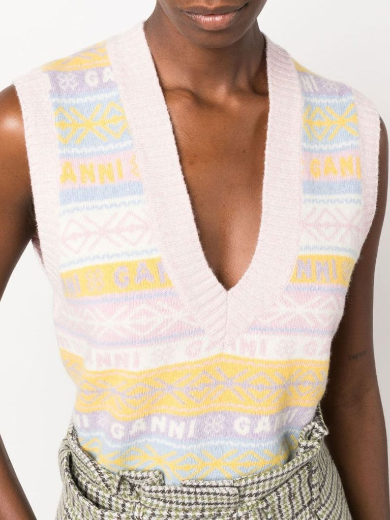 Pink Striped Logo Knit Vest