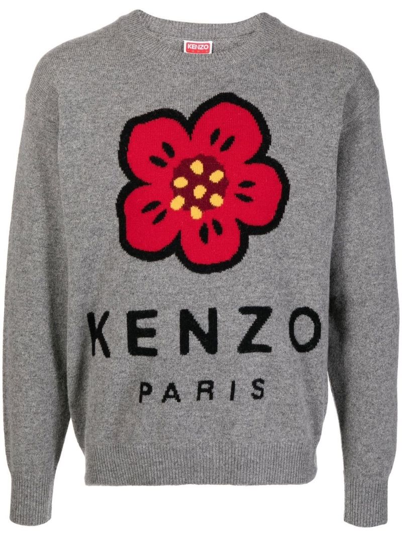 Grey Boke Flower Wool Sweater