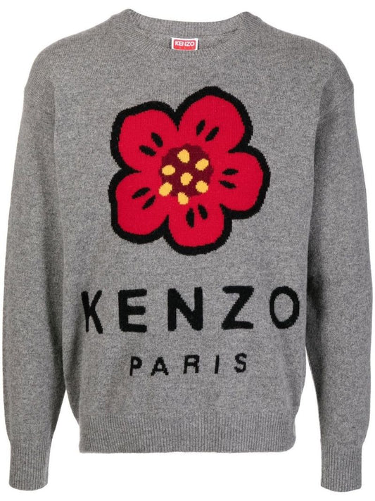 Grey Boke Flower Wool Sweater