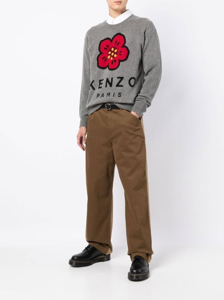 Grey Boke Flower Wool Sweater