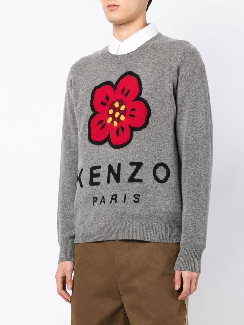 Grey Boke Flower Wool Sweater