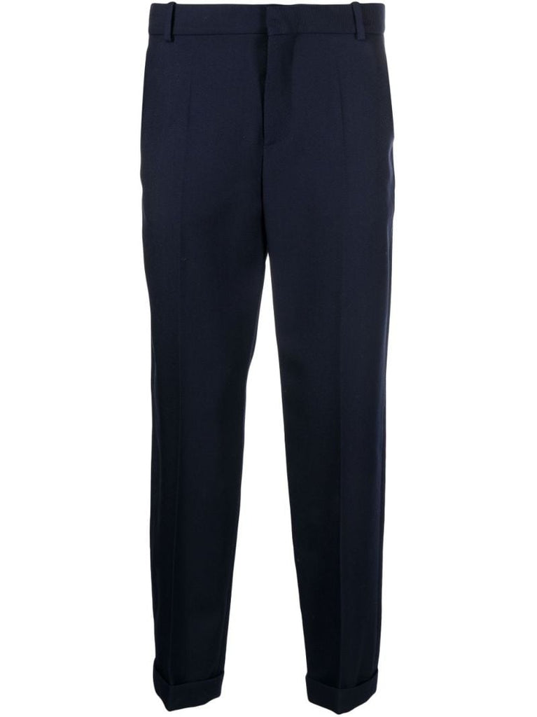 Blue Tapered Wool Trousers