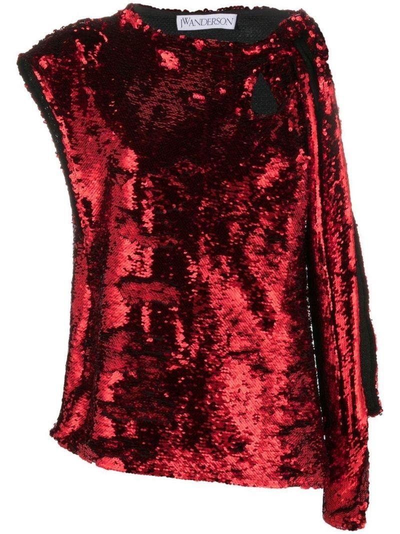 Red Bow Embellished Sequin Blouse