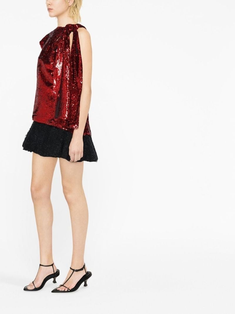 Red Bow Embellished Sequin Blouse