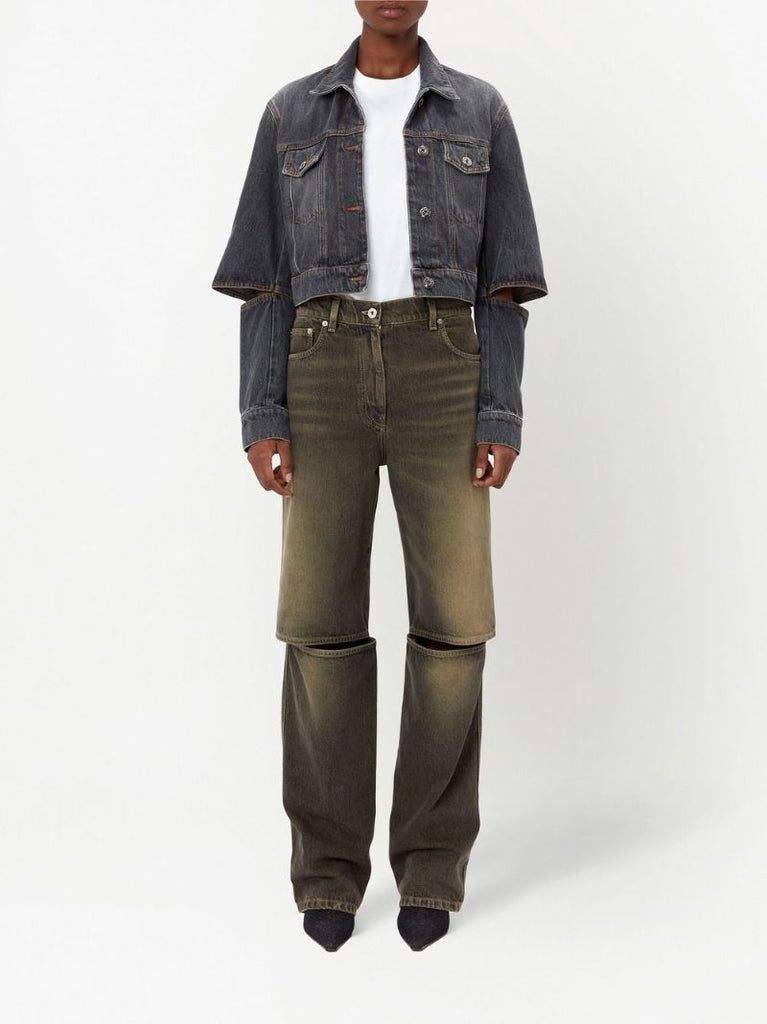 Grey Cut-out Sleeve Denim Trucker Jacket