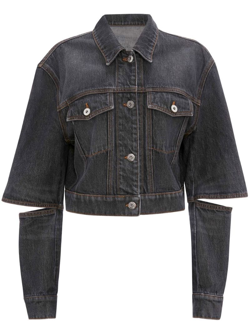 Grey Cut-out Sleeve Denim Trucker Jacket