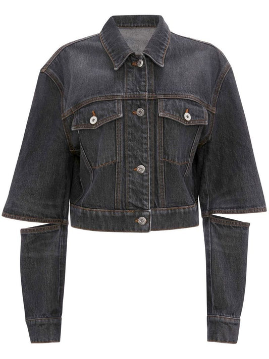 Grey Cut-out Sleeve Denim Trucker Jacket