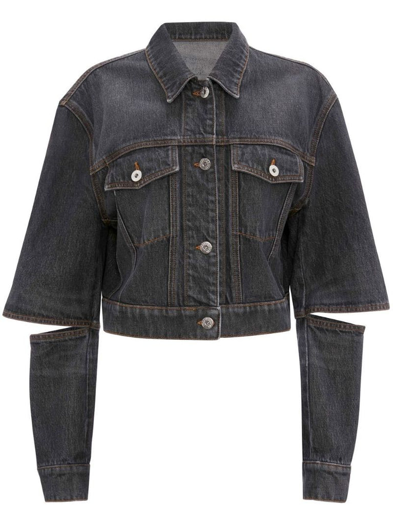 Grey Cut-out Sleeve Denim Trucker Jacket