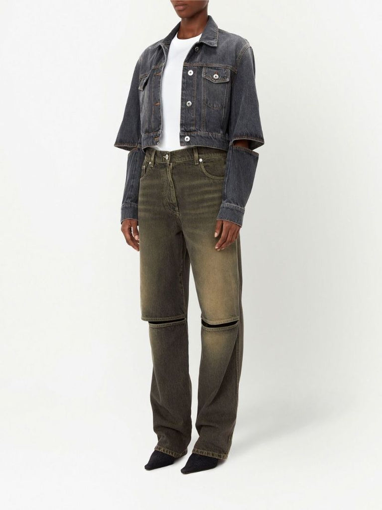 Grey Cut-out Sleeve Denim Trucker Jacket