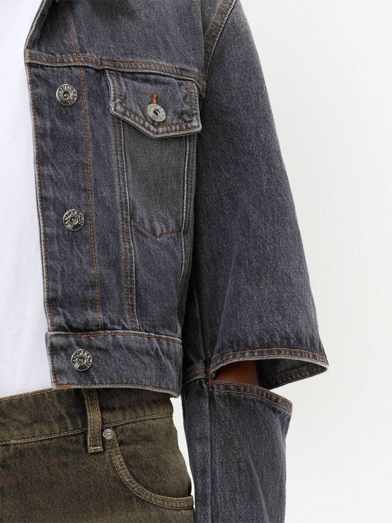 Grey Cut-out Sleeve Denim Trucker Jacket